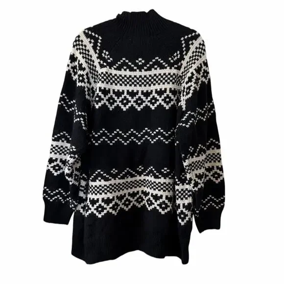 Old Navy Cotton Blend Fair Isle Turtleneck Sweater Black White Size 3X - Picture 2 of 6